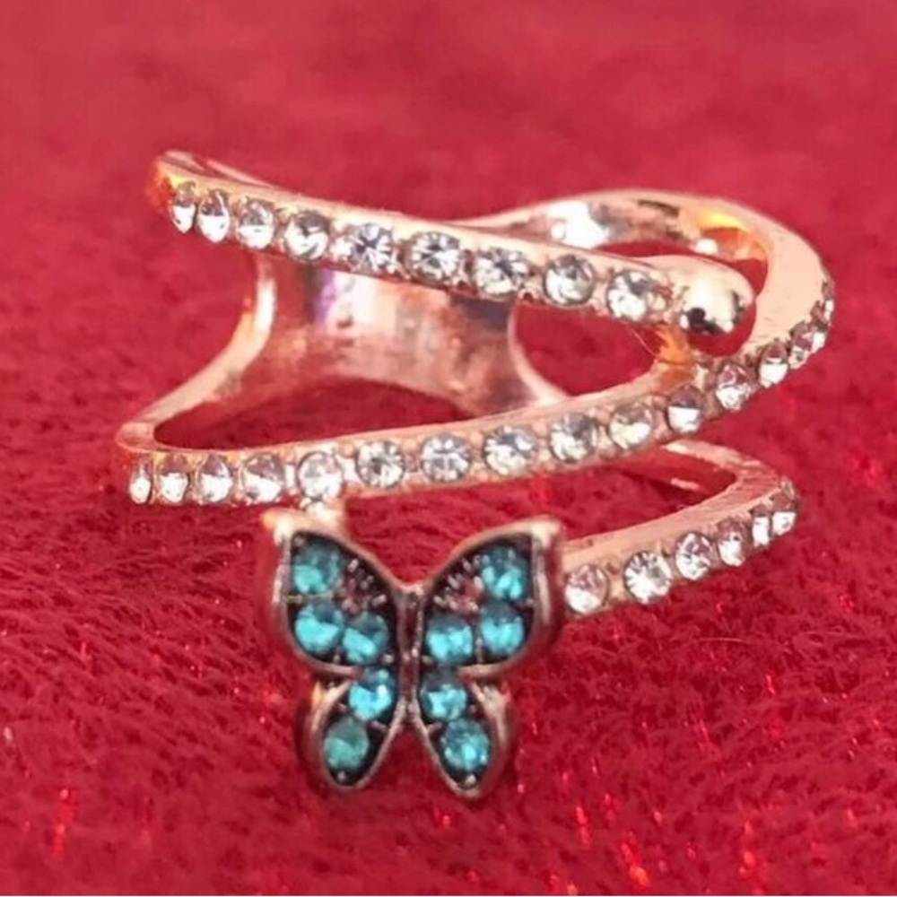 Rose gold and crystal butterfly ring